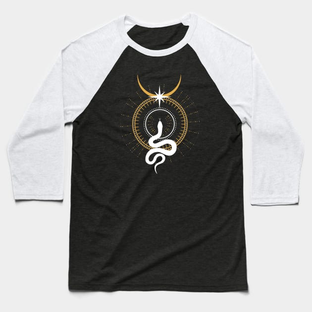 Snake and Moon Baseball T-Shirt by Darkstar Designs